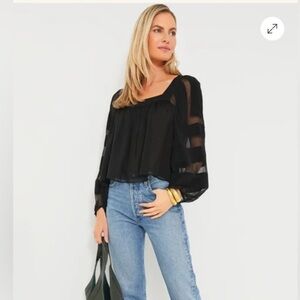 Tuckernuck Black Sheer-Stripe Square-Neck Blouse